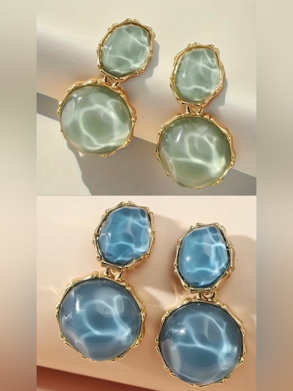 Gold-Edged Mint Green Double Drop Earrings Choose the color (sold separately)